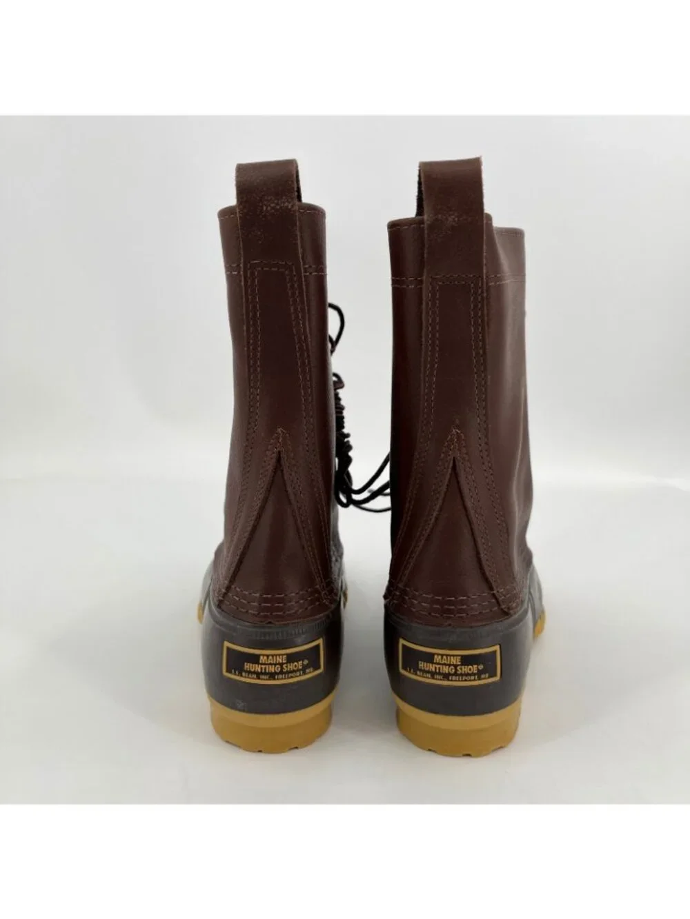 L.L.Bean Maine Hunting Shoes 10in Brown Size 9M Leather Waterproof Rubber Boots